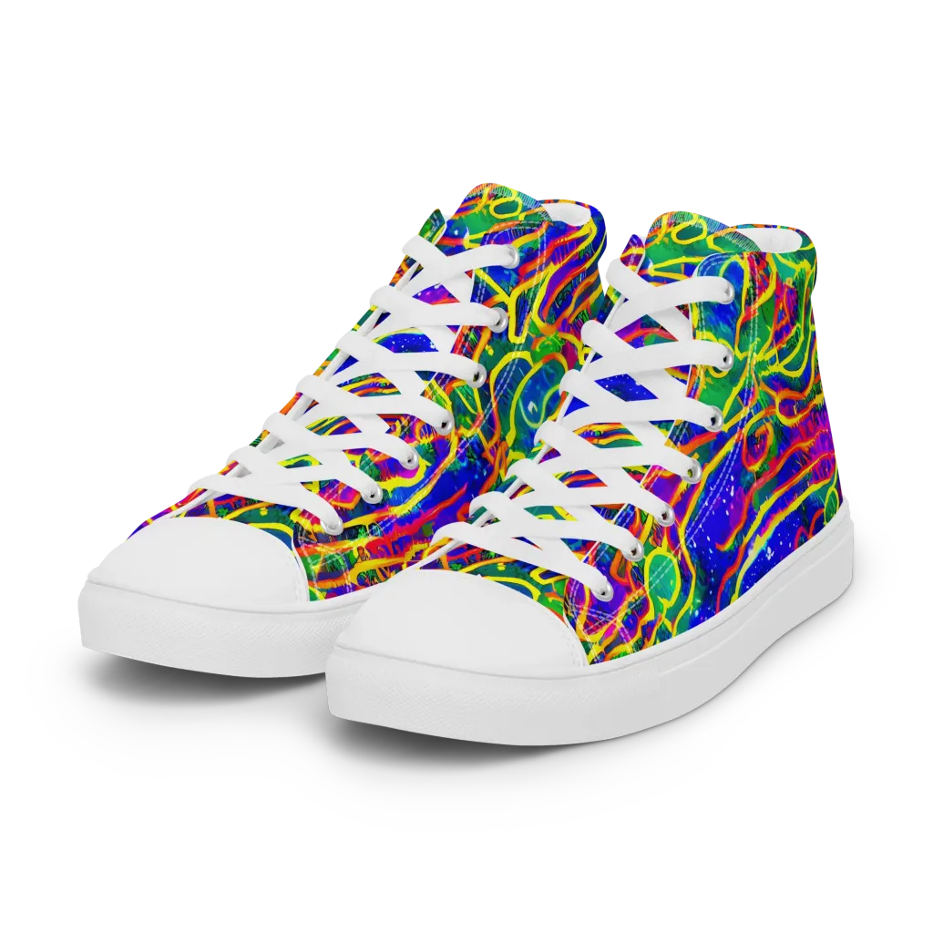 Neon Bioluminescence on Women's High Top Canvas Shoes — Left Front