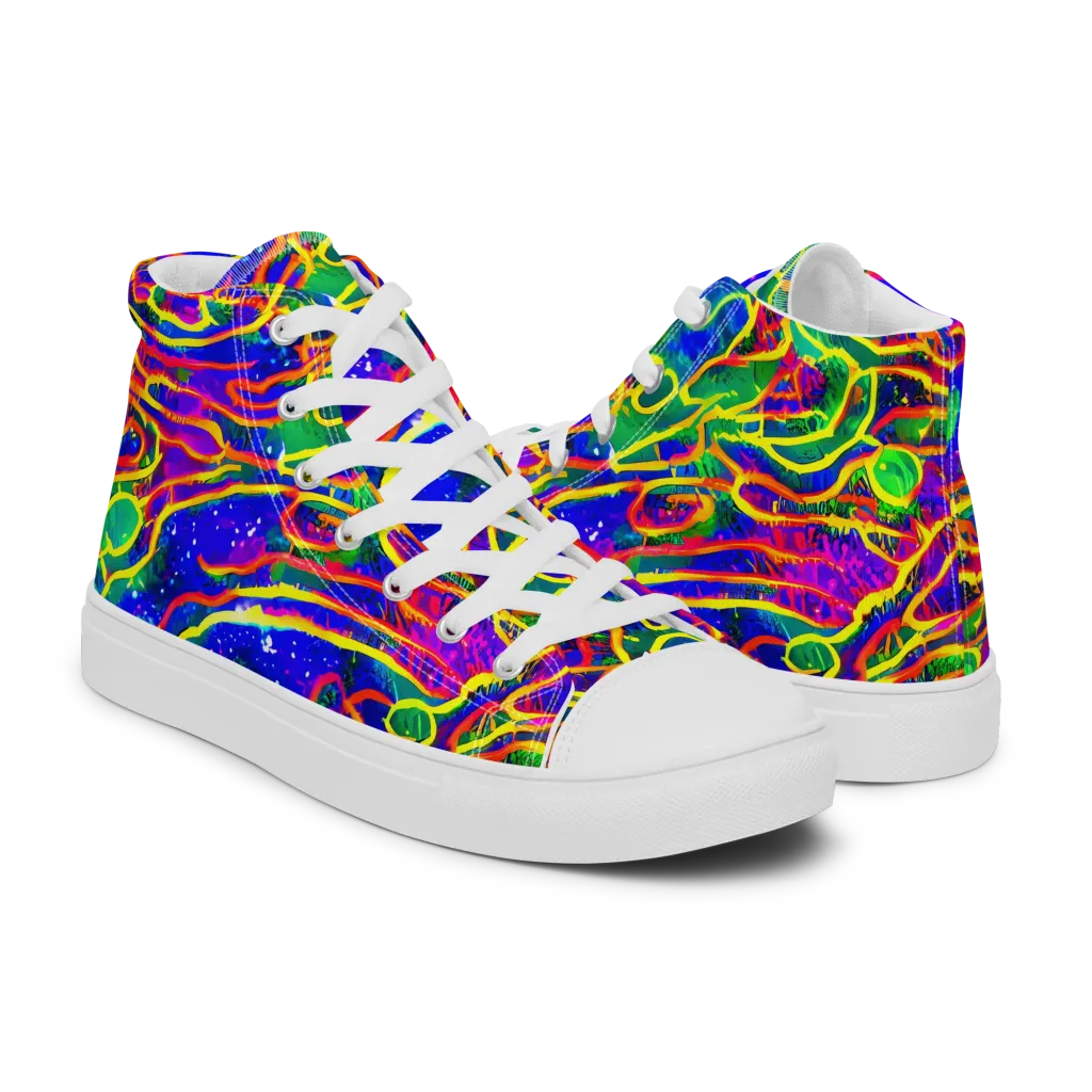 Neon Bioluminescence on Women's High Top Canvas Shoes — Right