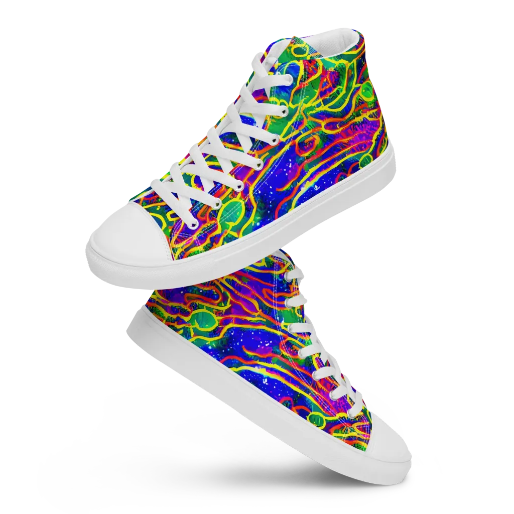 Neon Bioluminescence on Women's High Top Canvas Shoes — Front