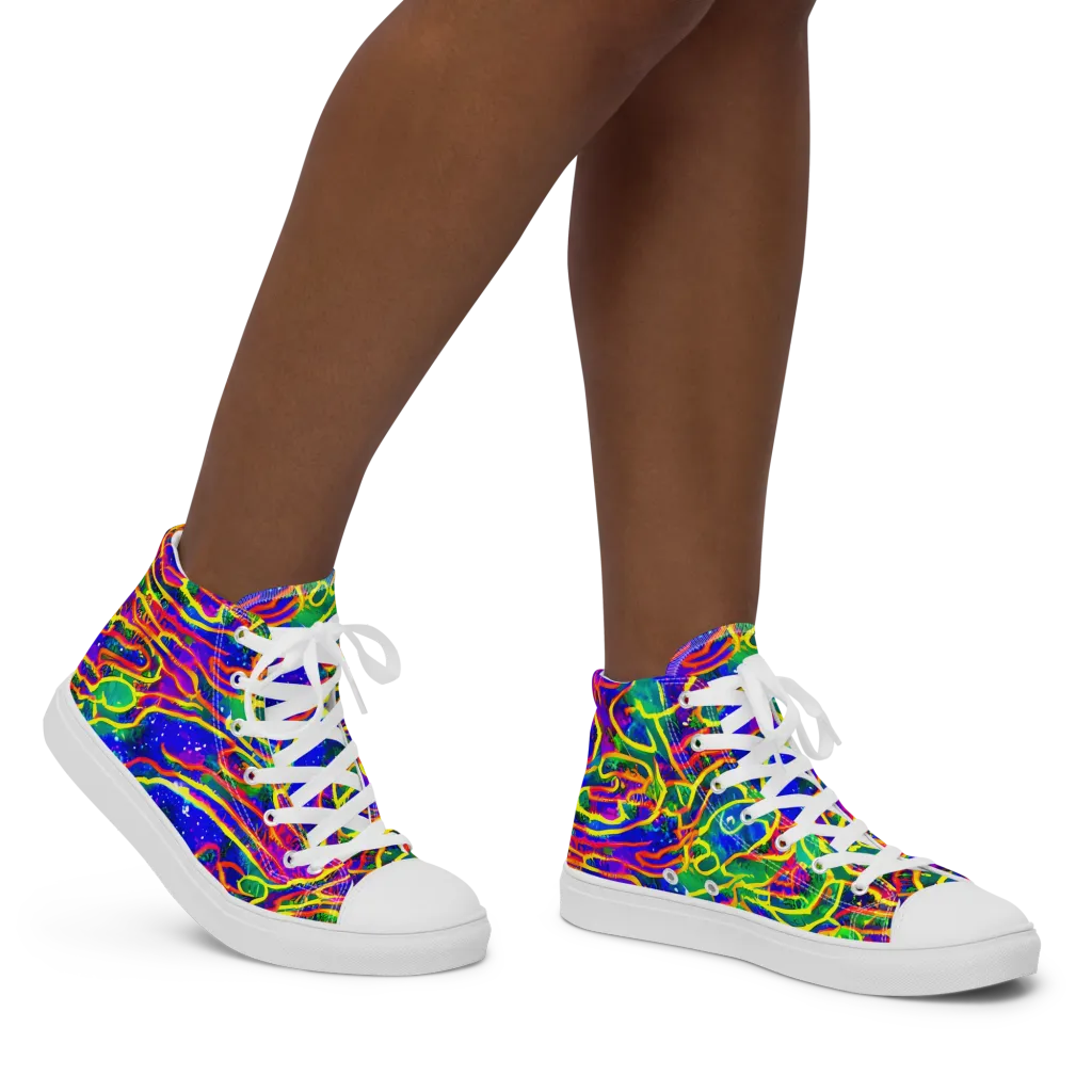 Neon Bioluminescence on Women's High Top Canvas Shoes — Right
