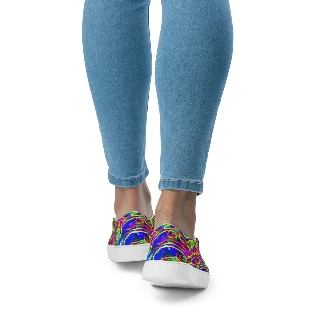 Neon Bioluminescence on Women's Slip-On Canvas Shoes — Back
