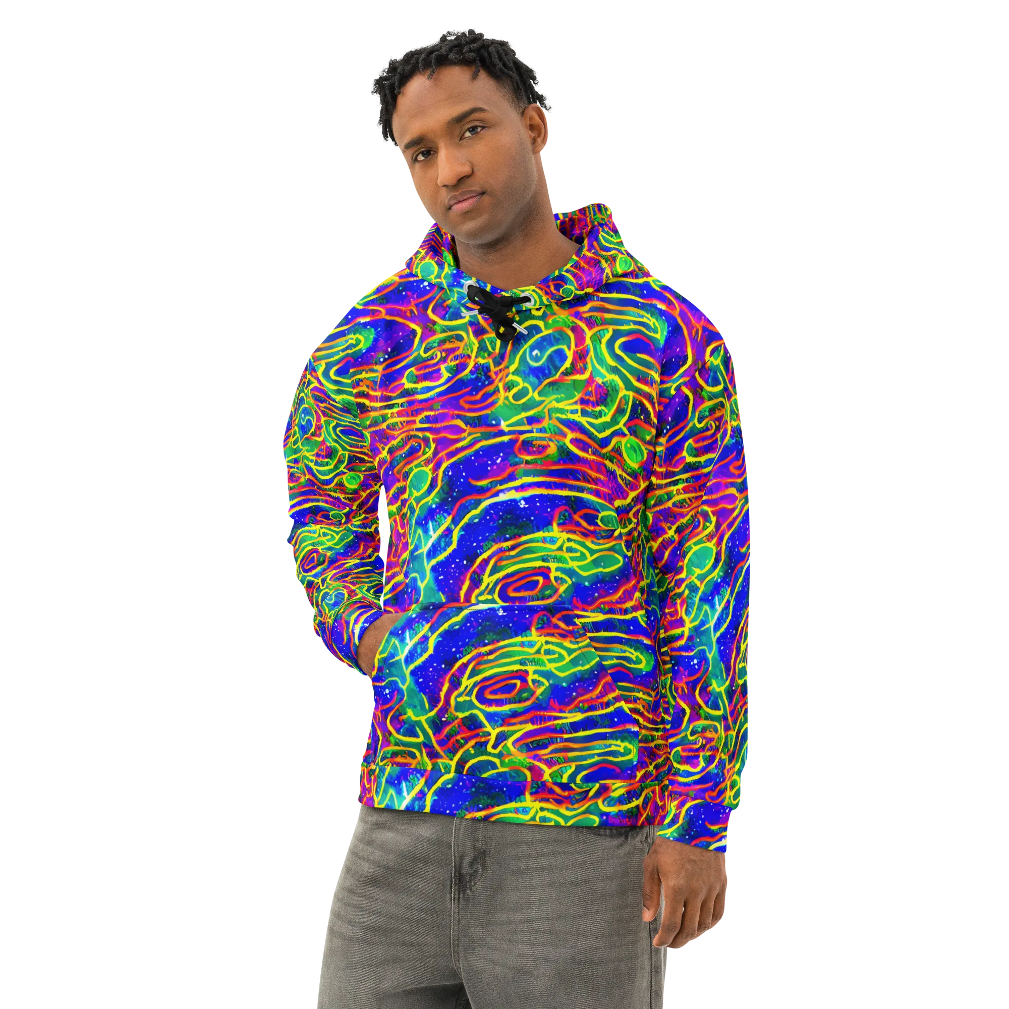 Neon Bioluminescence on Cotton Hoodie — Left Front