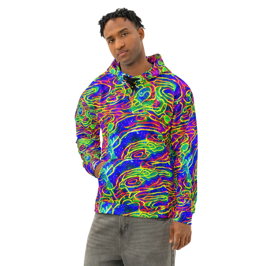 Neon Bioluminescence on Cotton Hoodie — Left Front