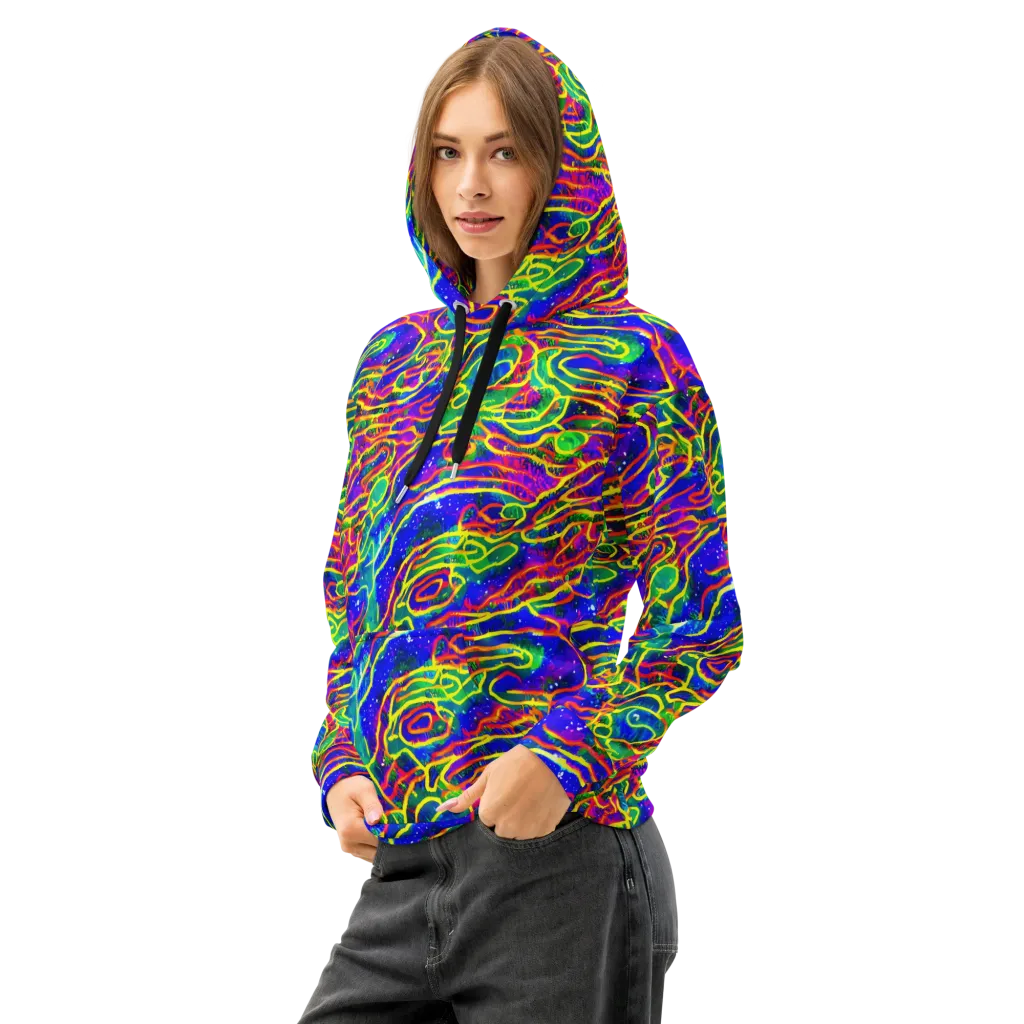 Neon Bioluminescence on Cotton Hoodie — Left Front