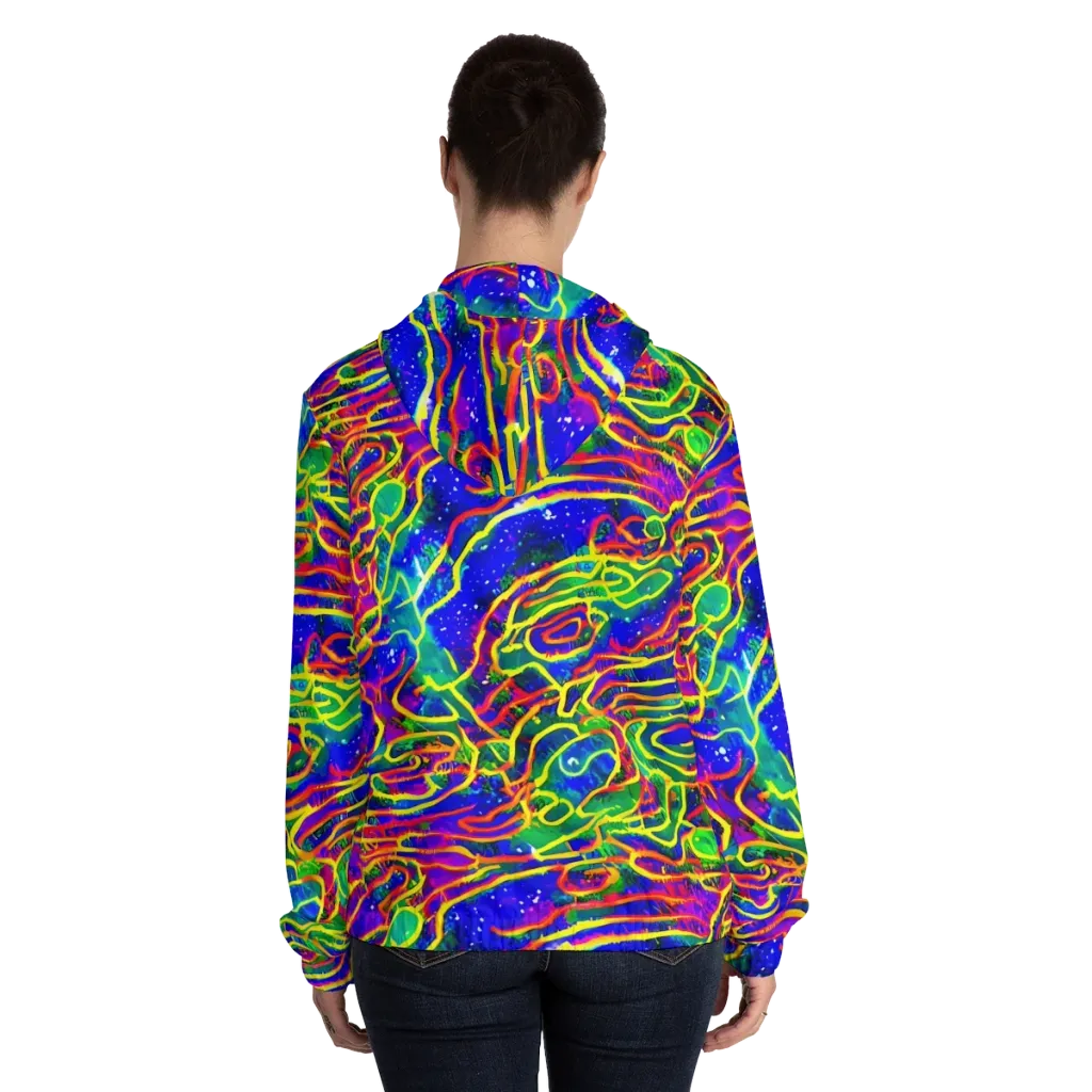 Neon Bioluminescence on Women's Full-Zip Hoodie — Back On Person