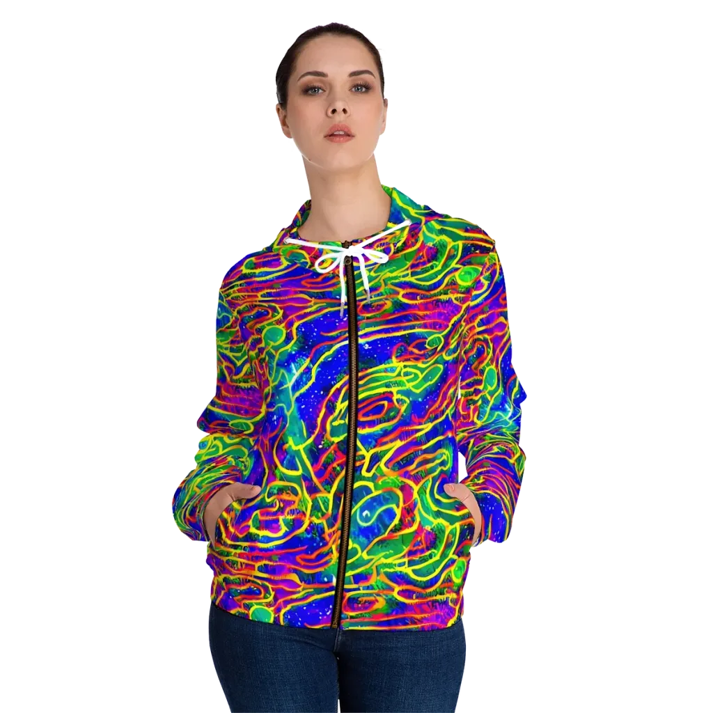 Neon Bioluminescence on Women's Full-Zip Hoodie — Front On Person