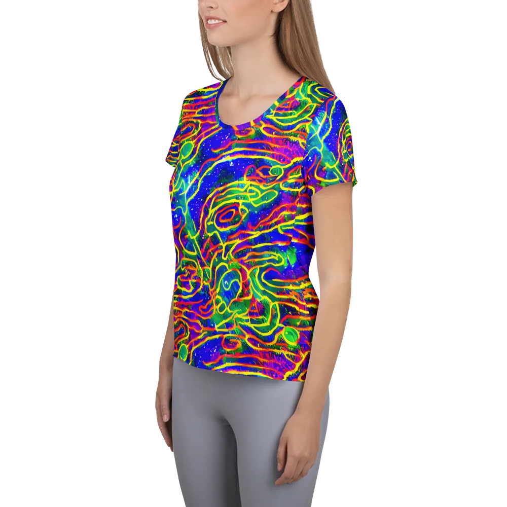 Neon Bioluminescence on Women's Athletic T-Shirt — Left