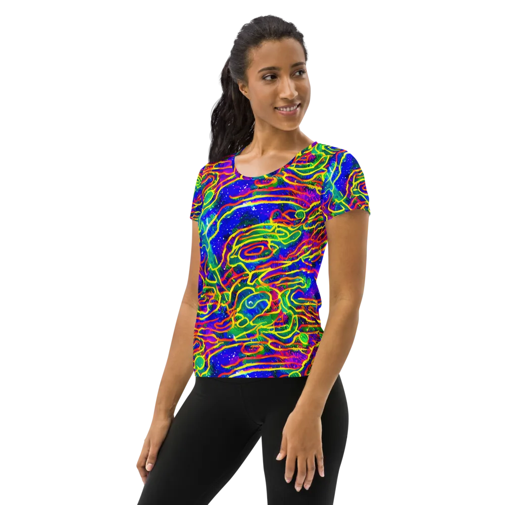 Neon Bioluminescence on Women's Athletic T-Shirt — Left