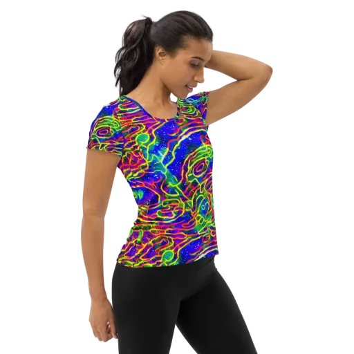 Neon Bioluminescence on a Women's Athletic T-Shirt