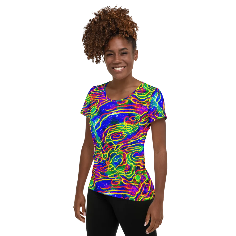 Neon Bioluminescence on Women's Athletic T-Shirt — Left