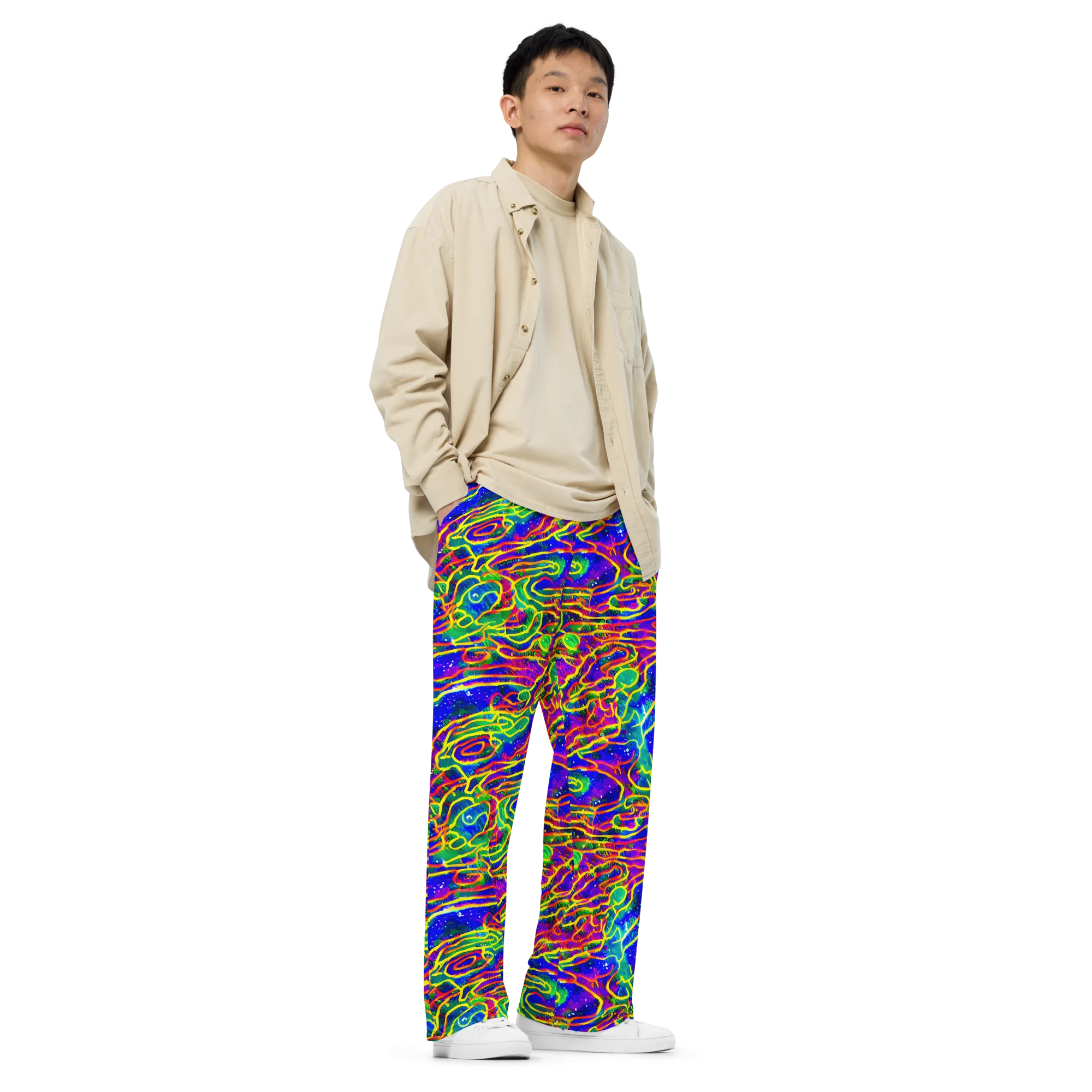 Neon Bioluminescence on Wide-Leg Pants — Right Front