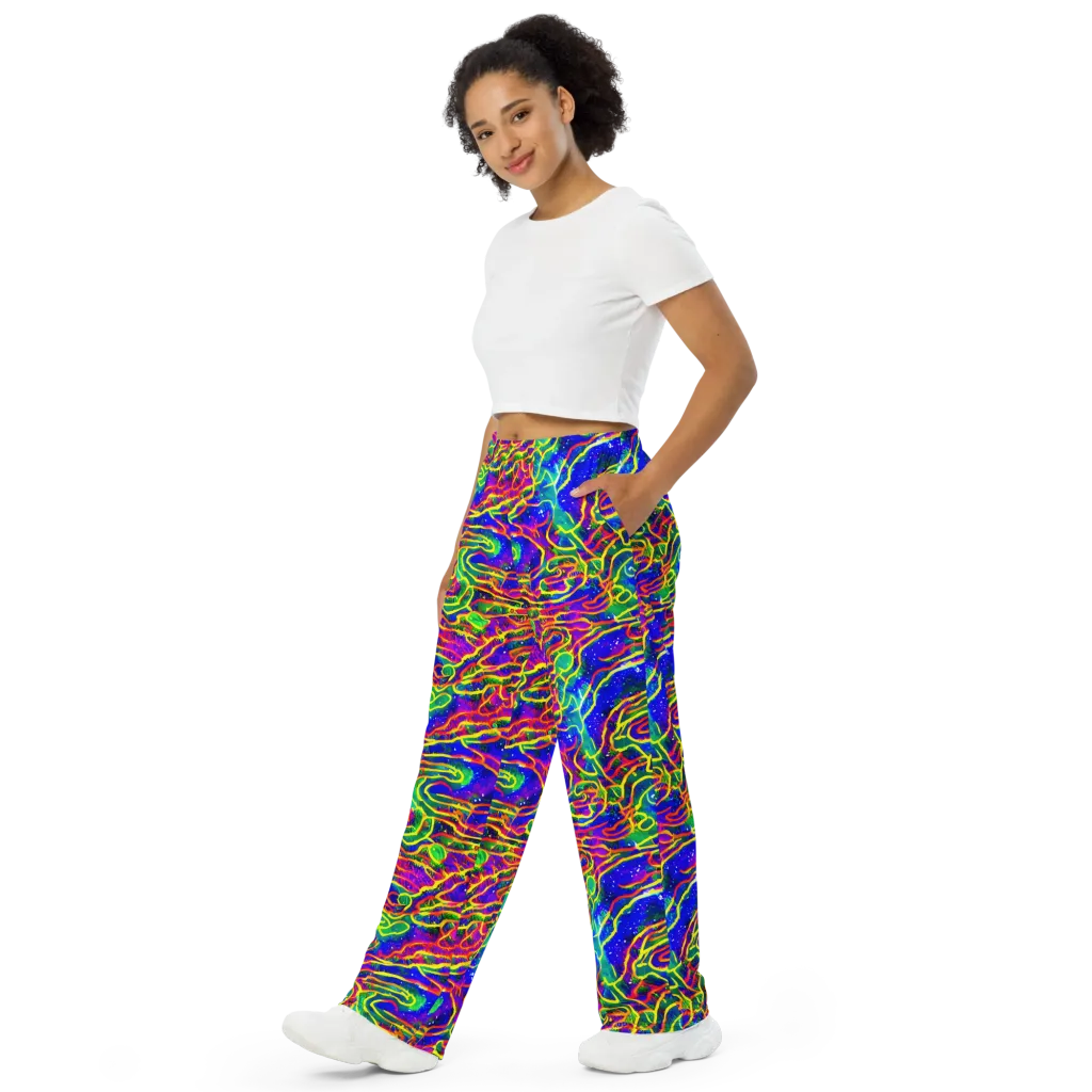 Neon Bioluminescence on Wide-Leg Pants — Left Front