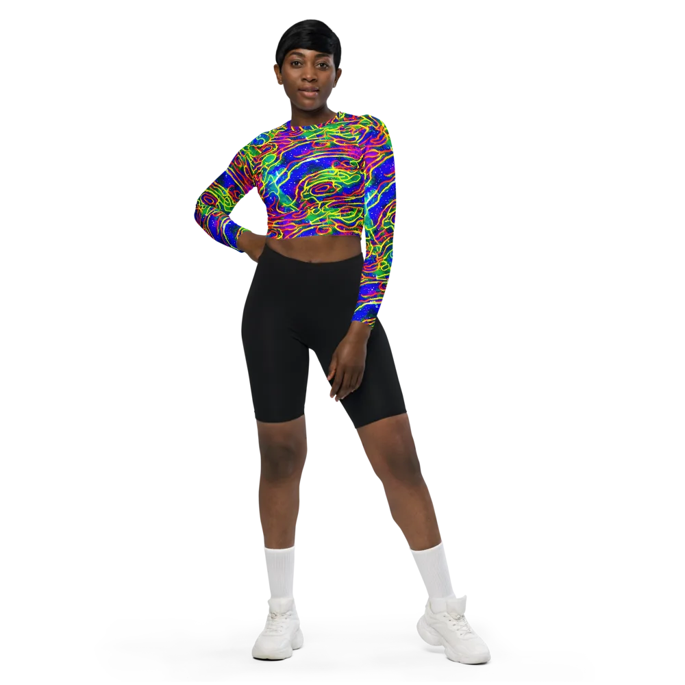 Neon Bioluminescence on Long Sleeve Crop Top — Front