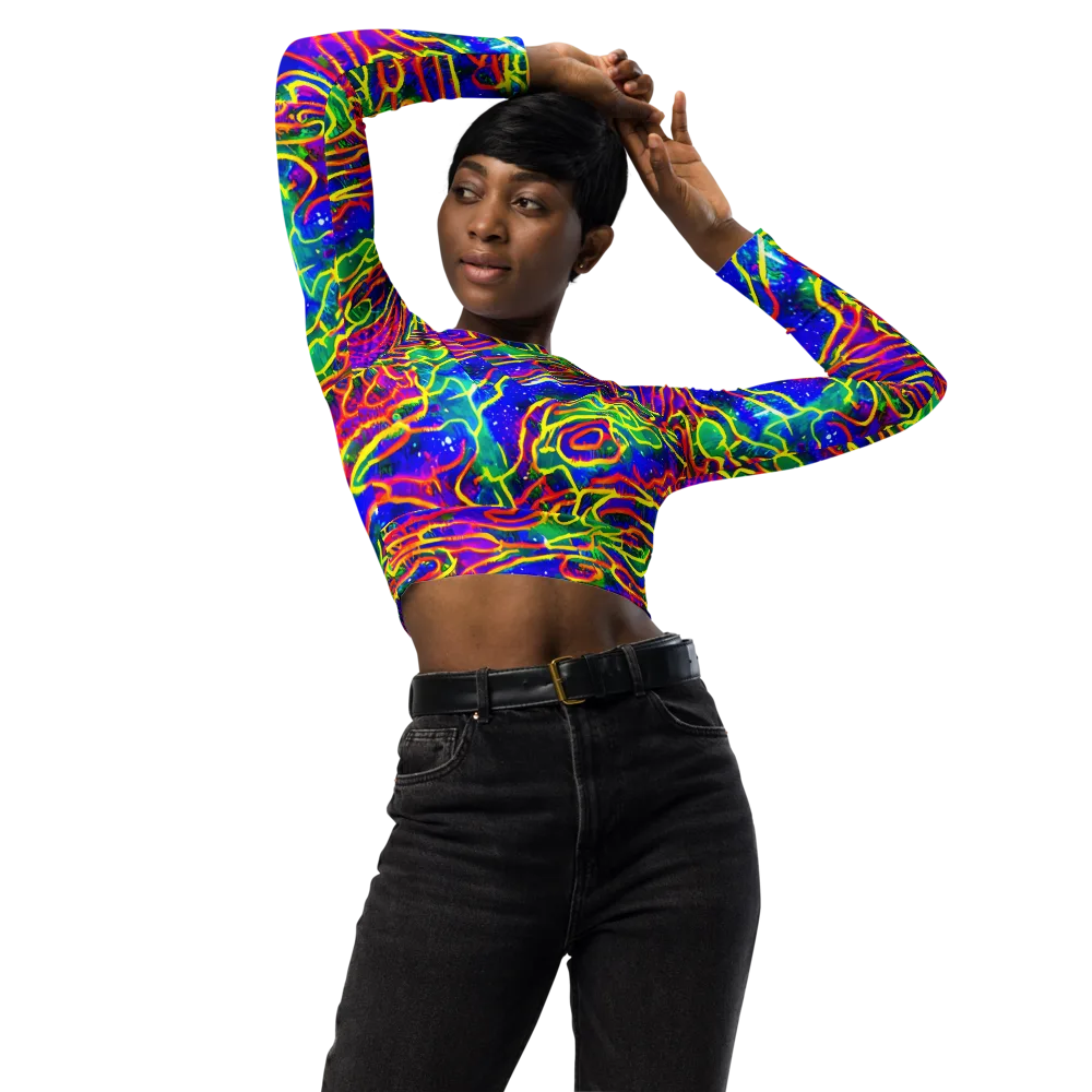Neon Bioluminescence on Long Sleeve Crop Top — Front