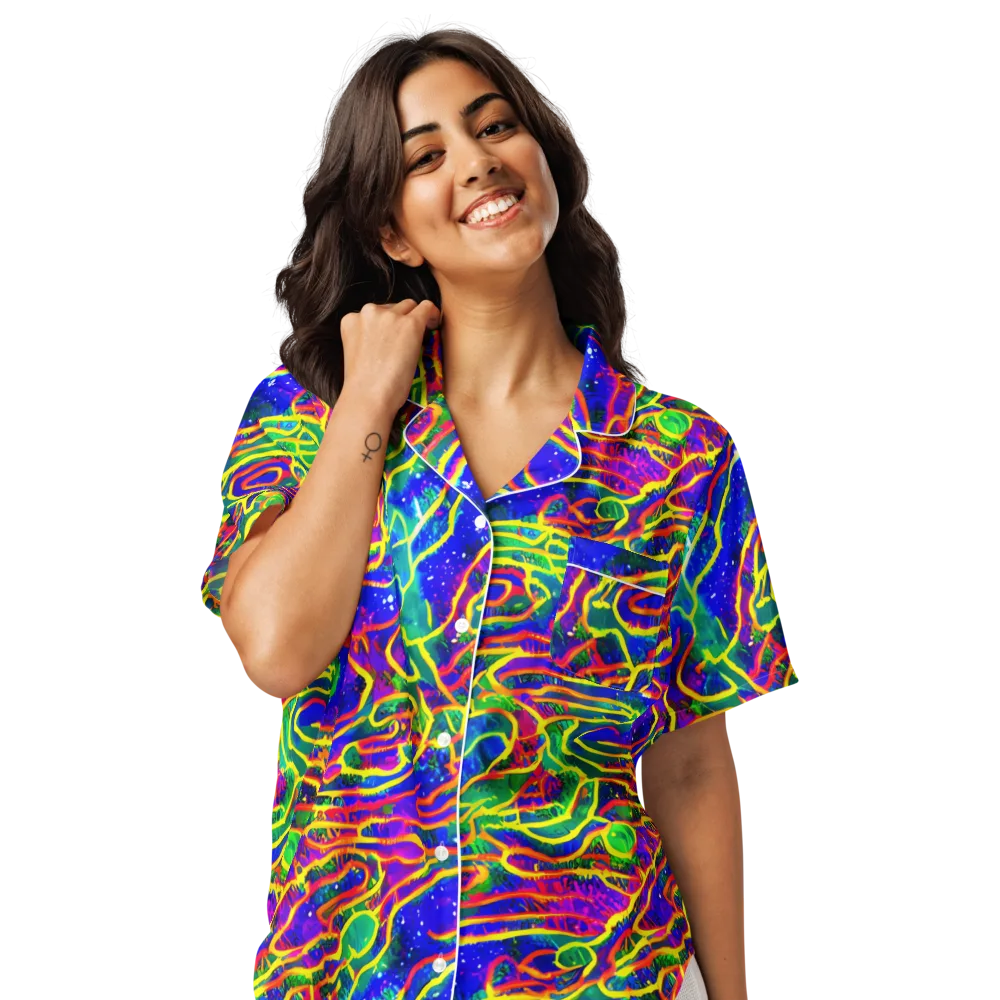 Neon Bioluminescence on Women's Short Sleeve Pajama Top — Front