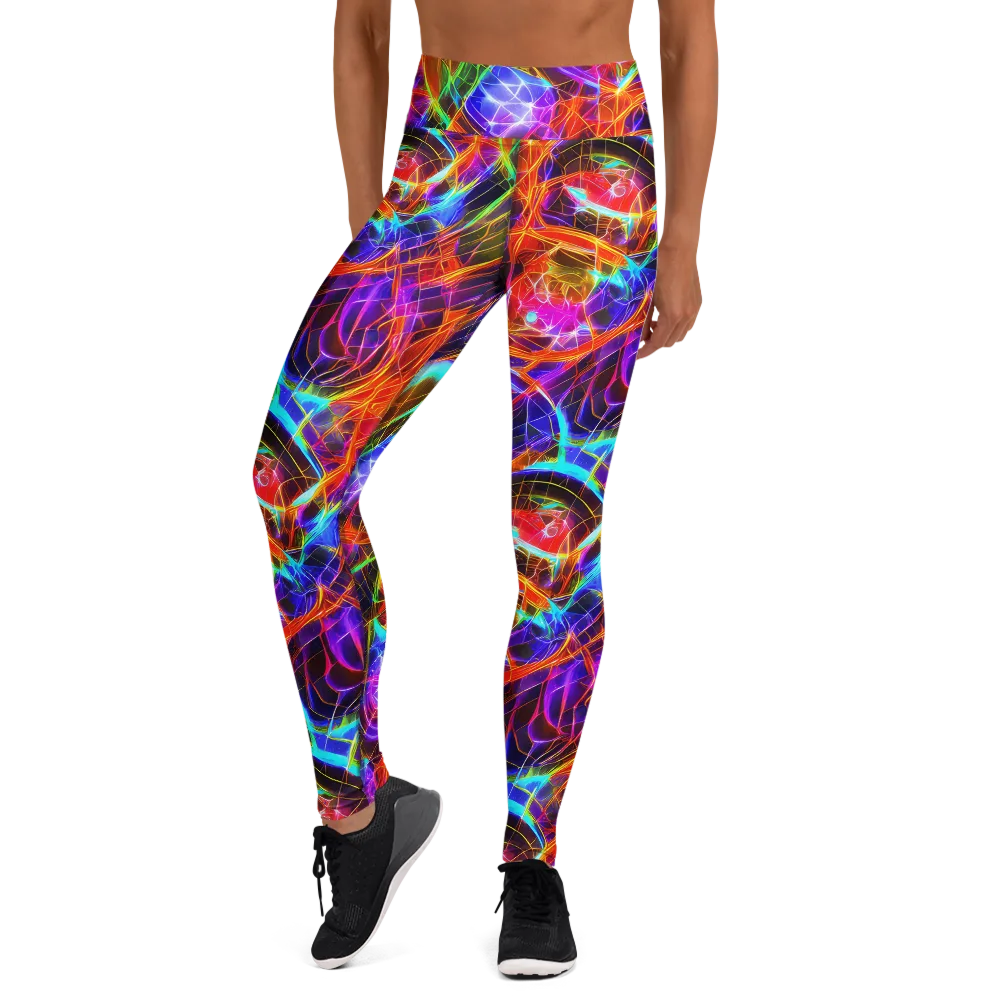 Fuchsia Current on Yoga Leggings — Front