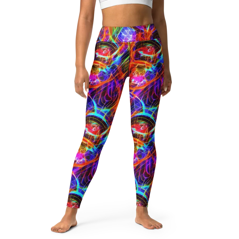 Fuchsia Current on Yoga Leggings — Front