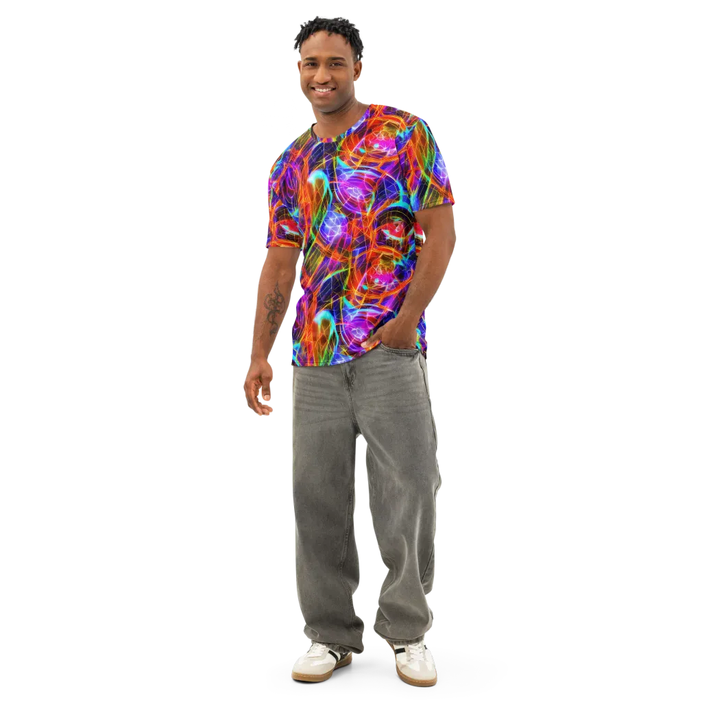 Fuchsia Current on Men's Cotton Crew Neck T-Shirt — Front