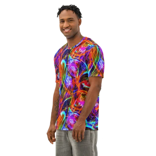 Fuchsia Current on a Men's Cotton Crew Neck T-Shirt