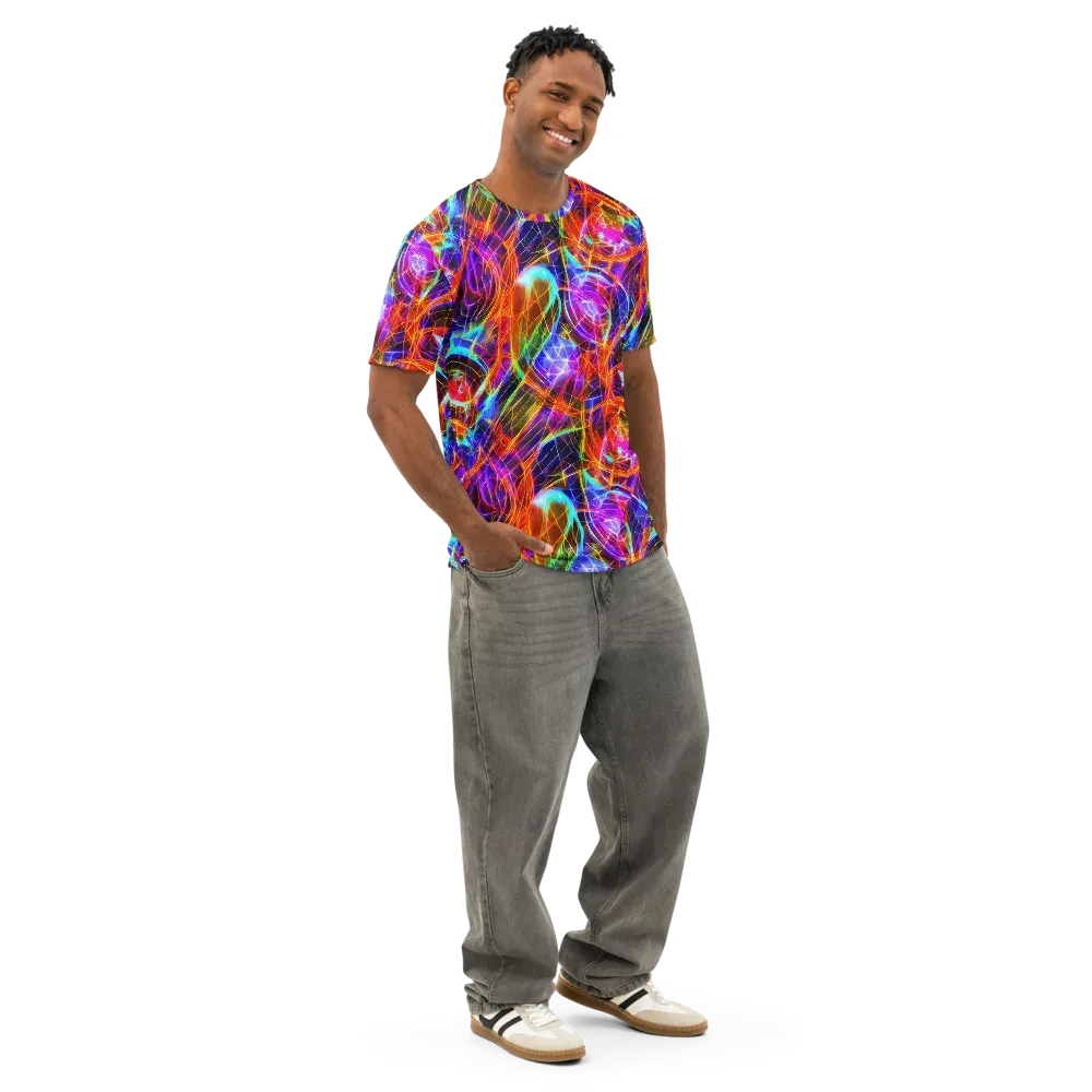 Fuchsia Current on Men's Cotton Crew Neck T-Shirt — Right Front