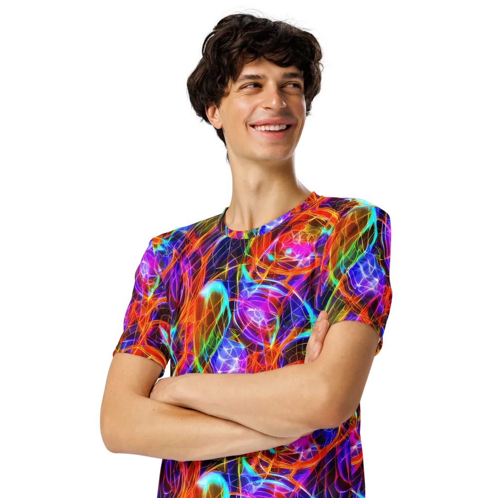 Fuchsia Current on Men's Crew Neck T-Shirt — Left Front