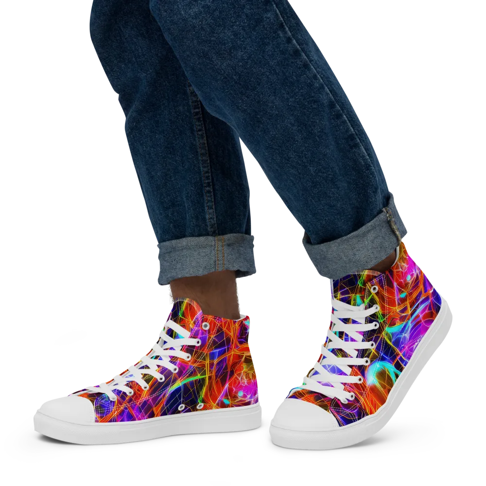Fuchsia Current on Men's High Top Canvas Shoes — Left