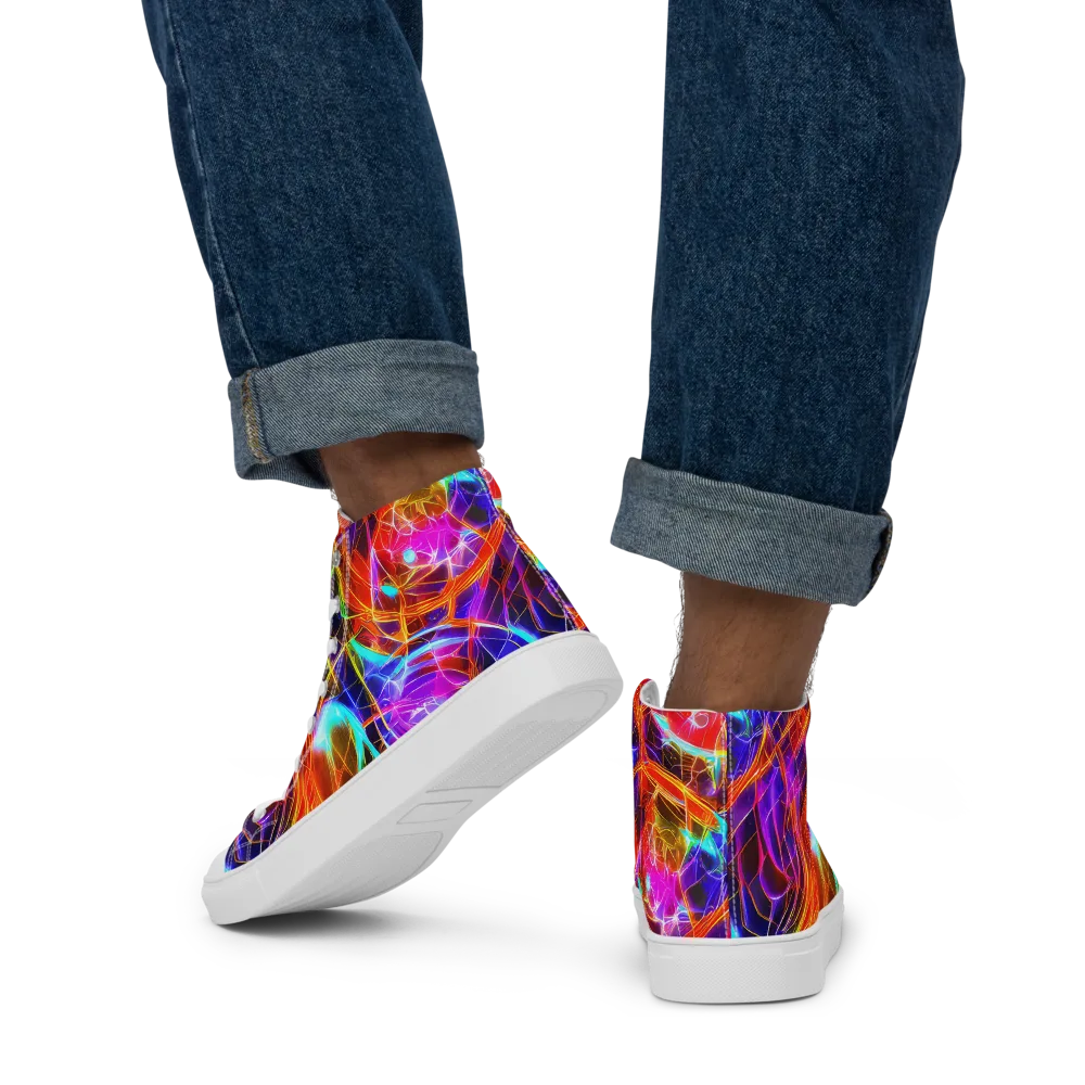 Fuchsia Current on Men's High Top Canvas Shoes — Back