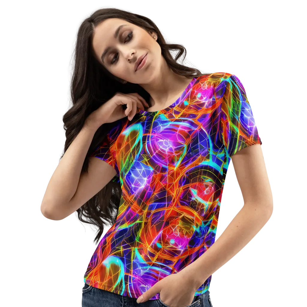 Fuchsia Current on Women's Crew Neck T-Shirt — Left Front