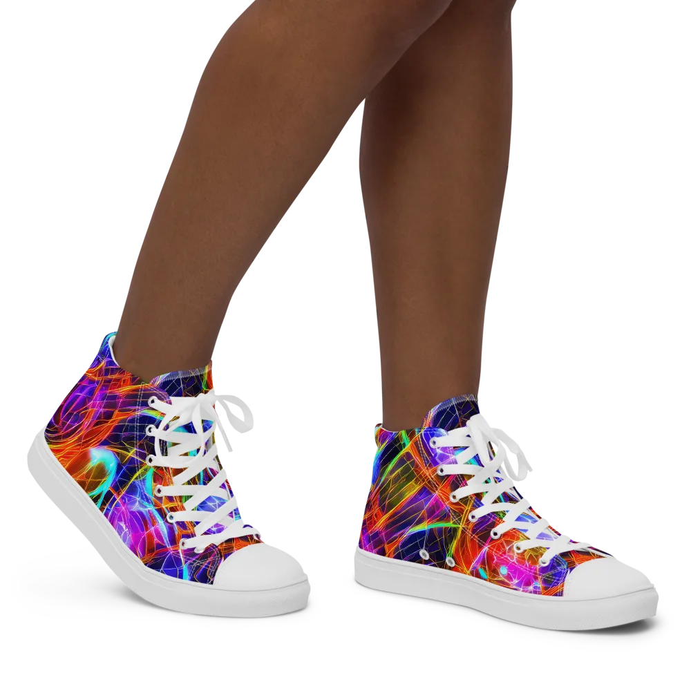 Fuchsia Current on Women's High Top Canvas Shoes — Right