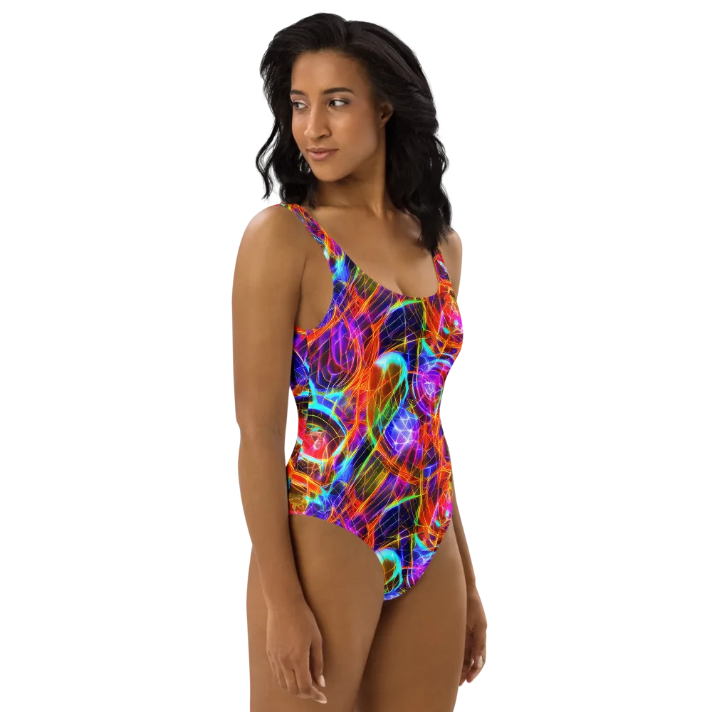 Fuchsia Current on One-Piece Swimsuit — Right
