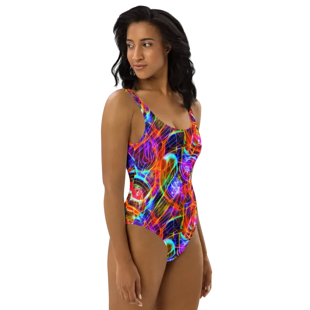 Fuchsia Current on One-Piece Swimsuit — Right