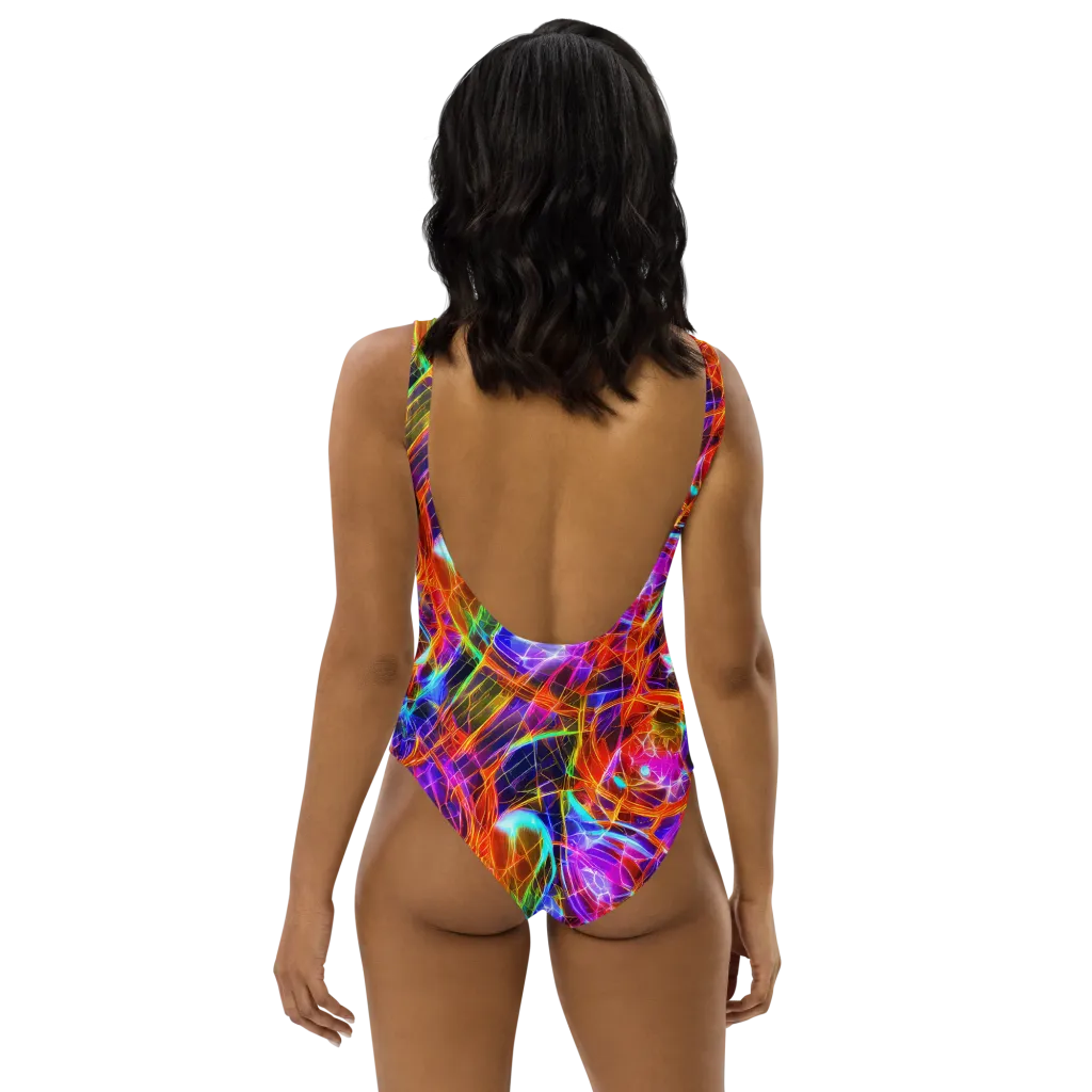 Fuchsia Current on One-Piece Swimsuit — Back