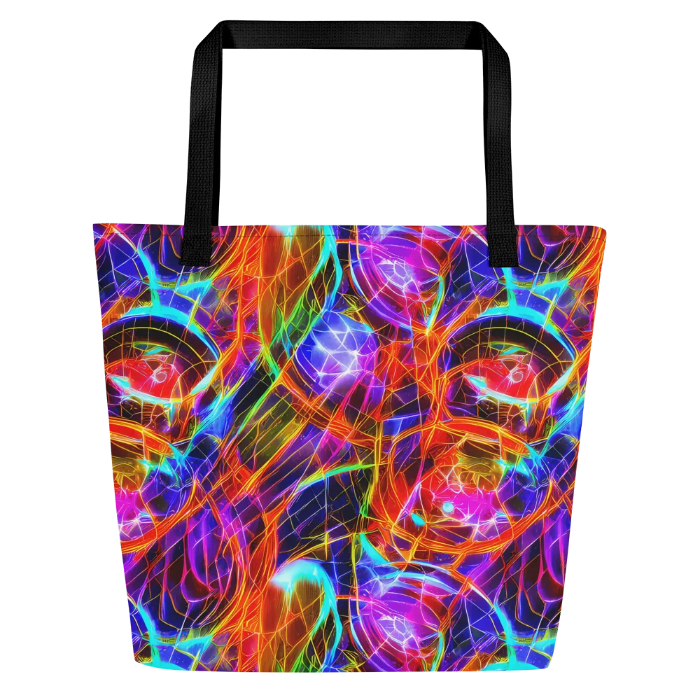 Fuchsia Current on Large Tote Bag W/ Pocket — Front