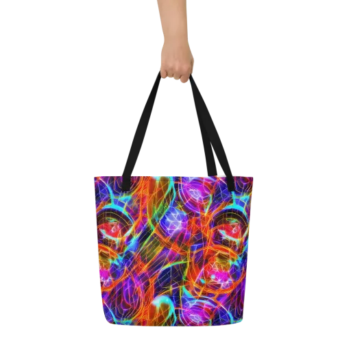 Fuchsia Current on a Large Tote Bag W/ Pocket