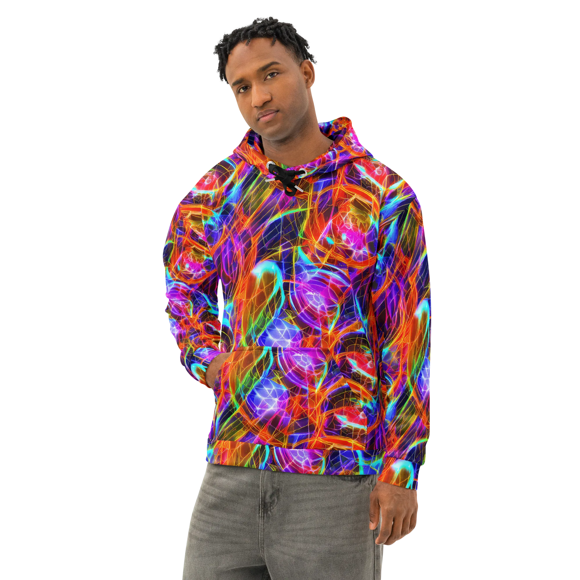 Fuchsia Current on Cotton Hoodie — Left Front