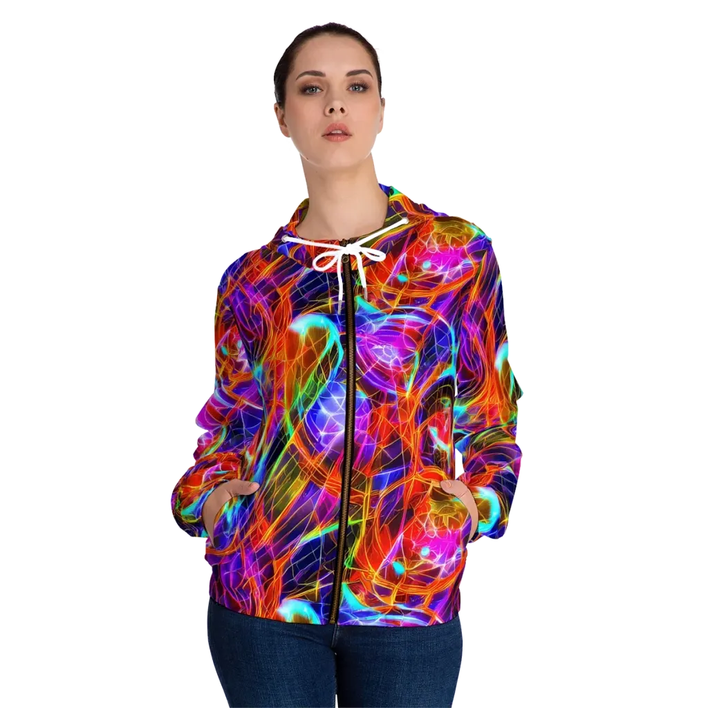 Fuchsia Current on Women's Full-Zip Hoodie — Front On Person