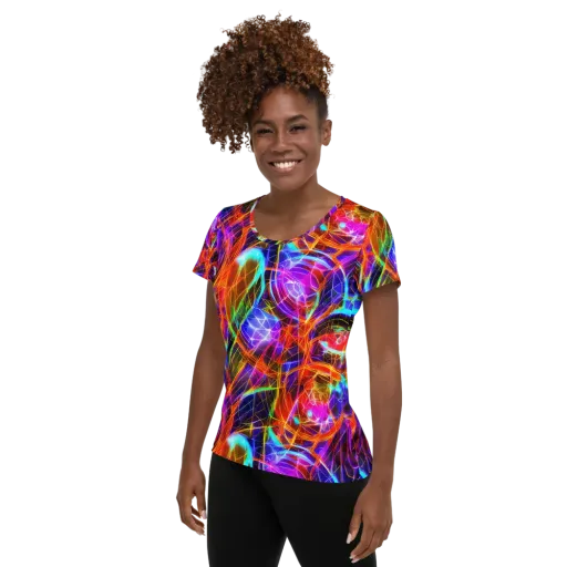 Fuchsia Current on a Women's Athletic T-Shirt