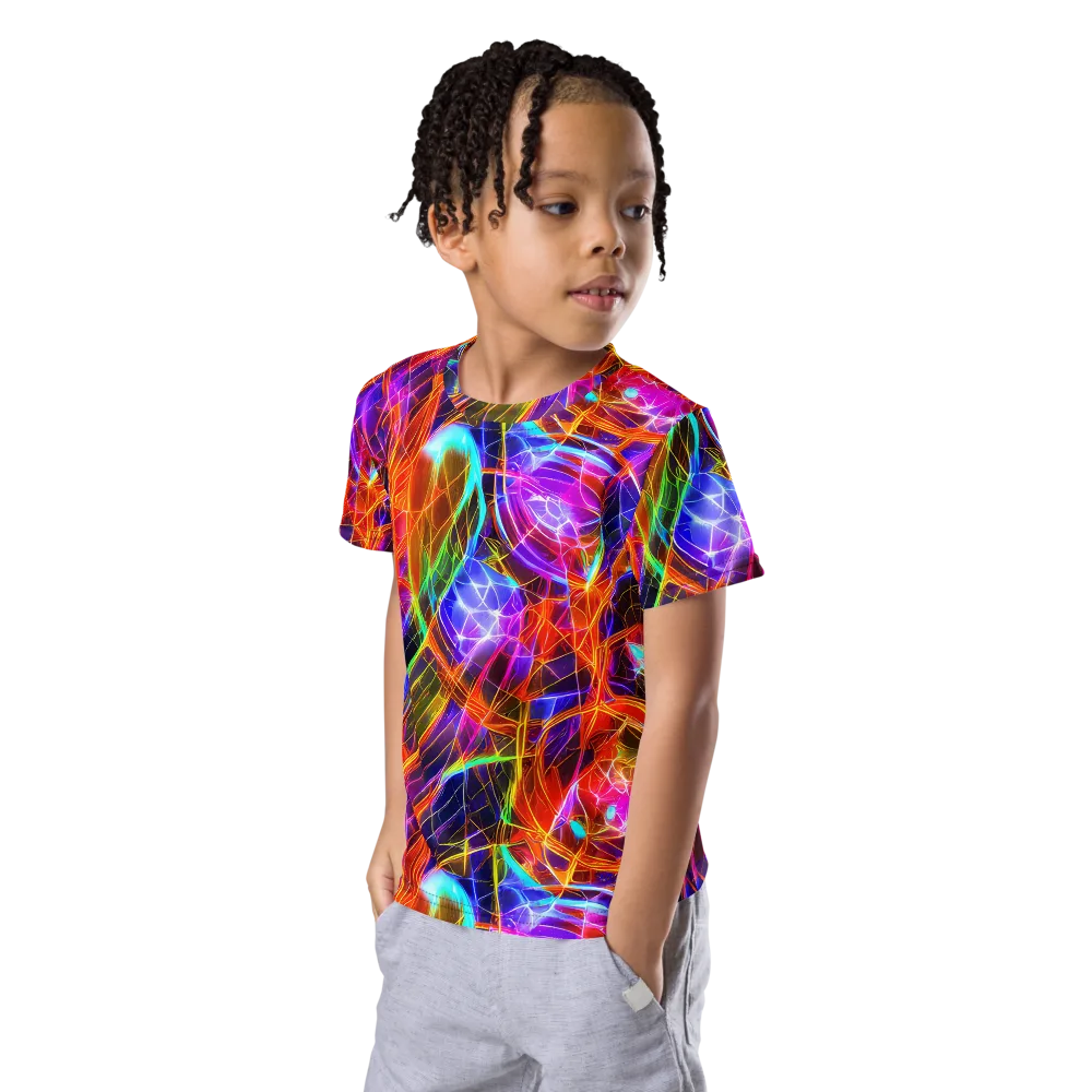 Fuchsia Current on Kids Crew Neck T-Shirt — Left Front