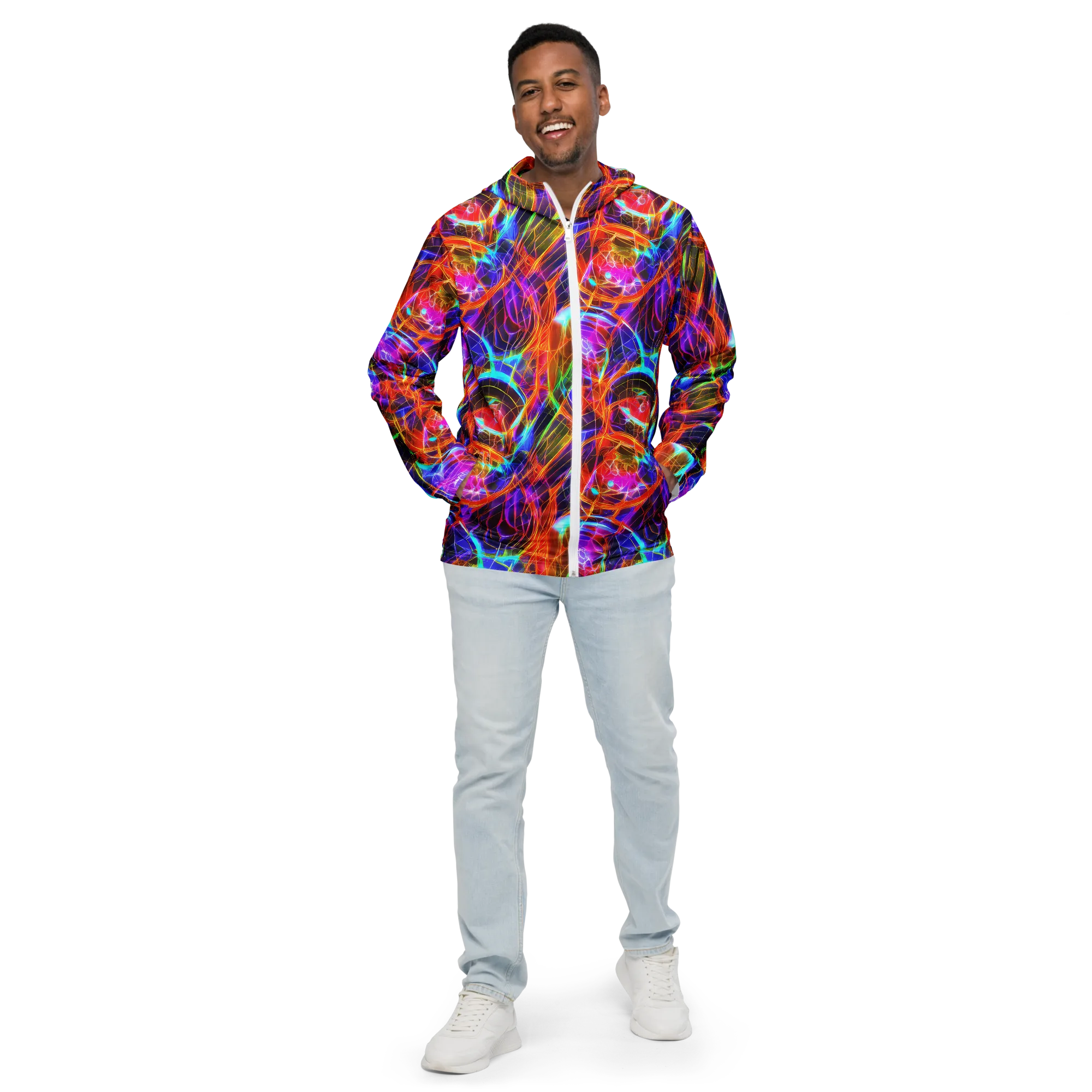 Fuchsia Current on Men's Windbreaker — Front
