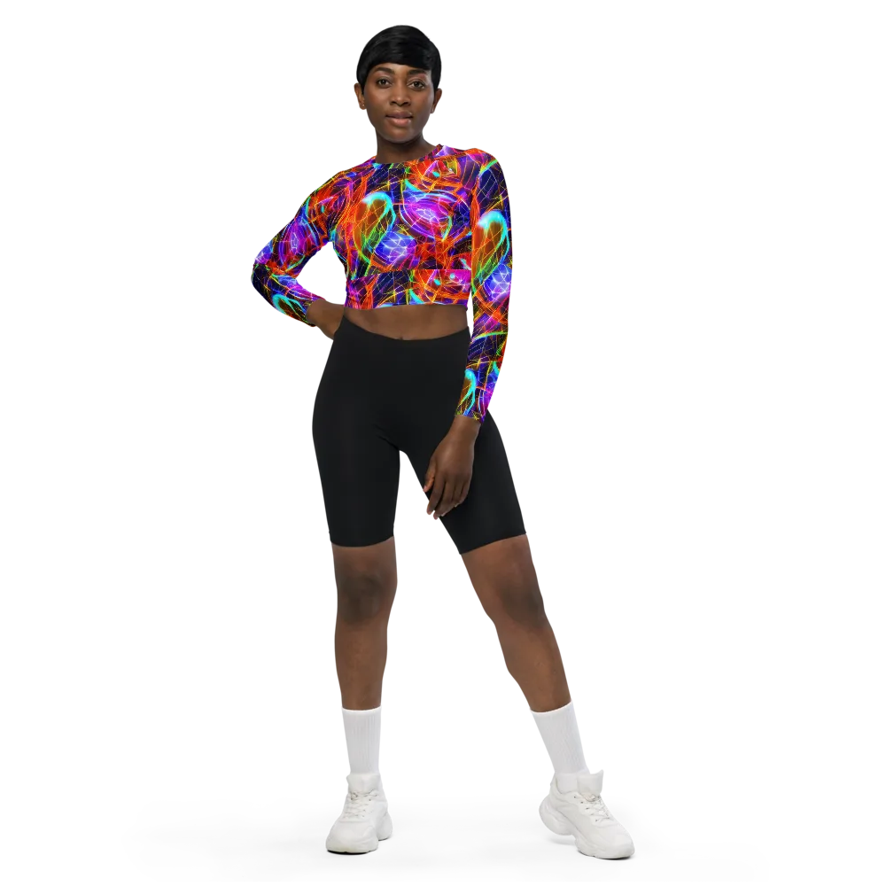 Fuchsia Current on Long Sleeve Crop Top — Front