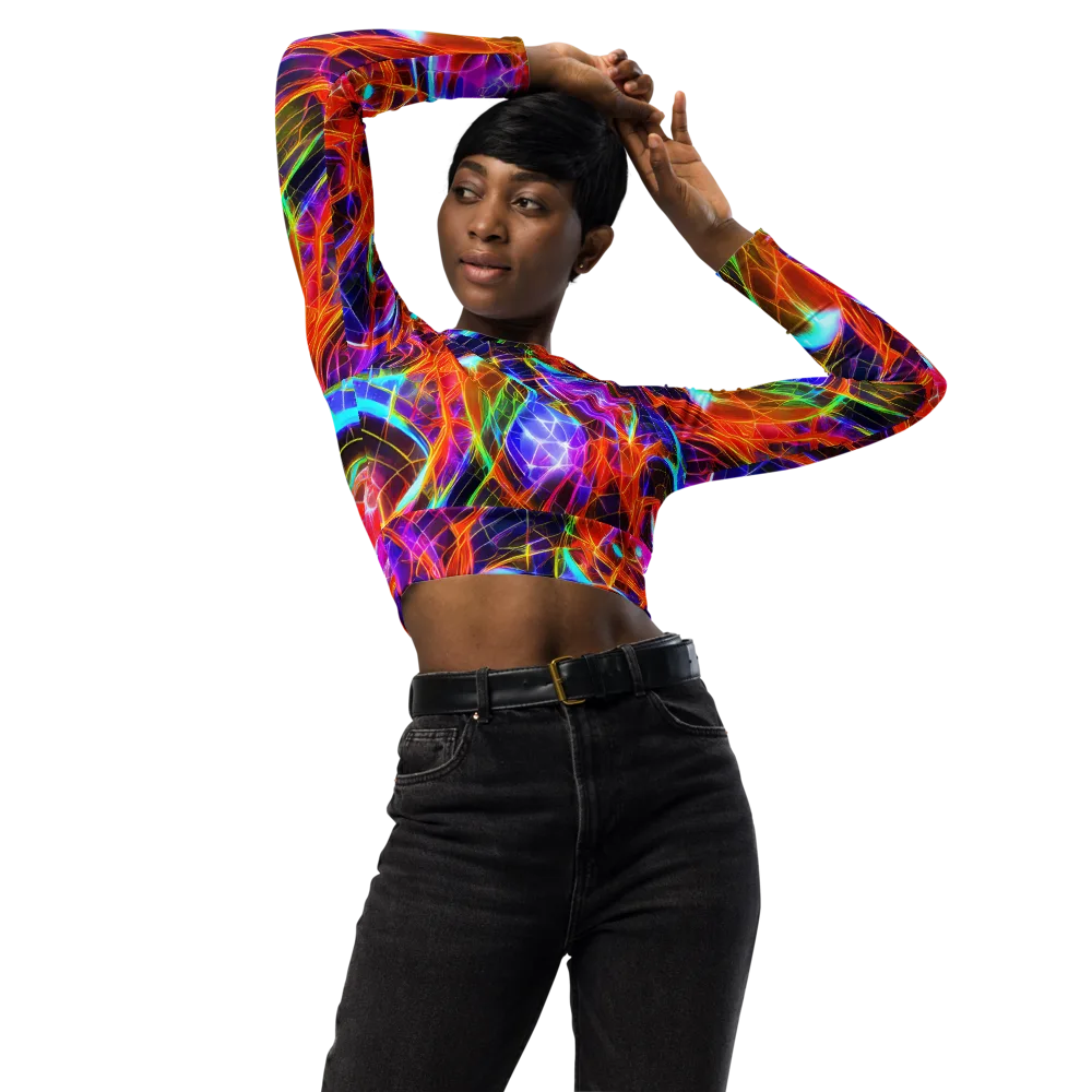 Fuchsia Current on Long Sleeve Crop Top — Front