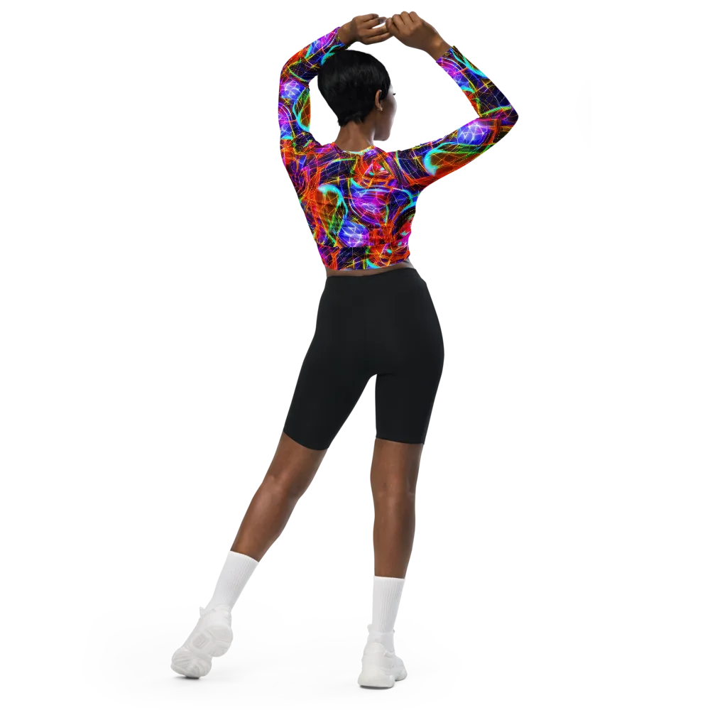 Fuchsia Current on Long Sleeve Crop Top — Back
