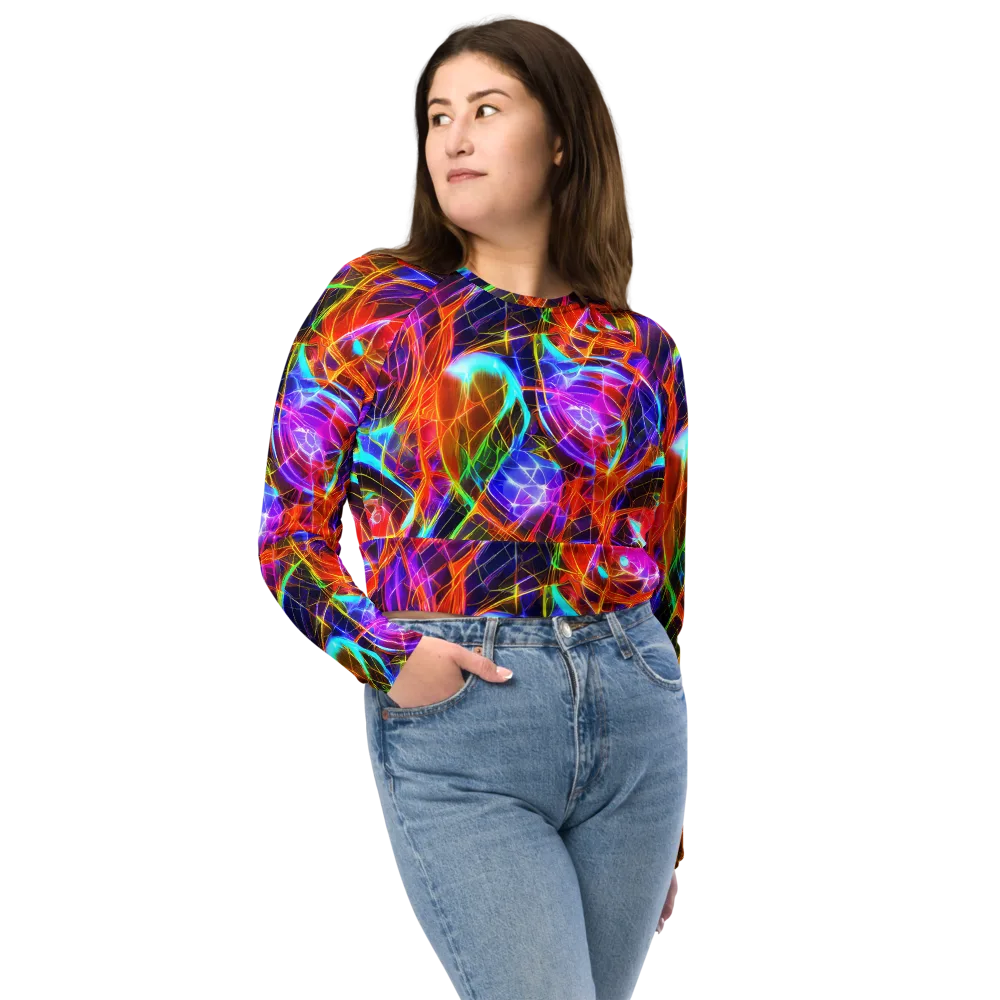 Fuchsia Current on Long Sleeve Crop Top — Front