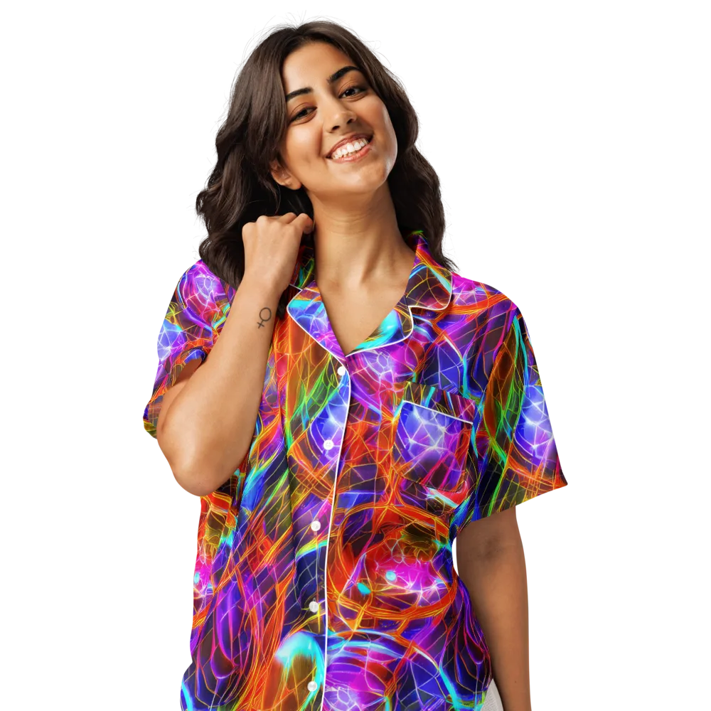 Fuchsia Current on Women's Short Sleeve Pajama Top — Front