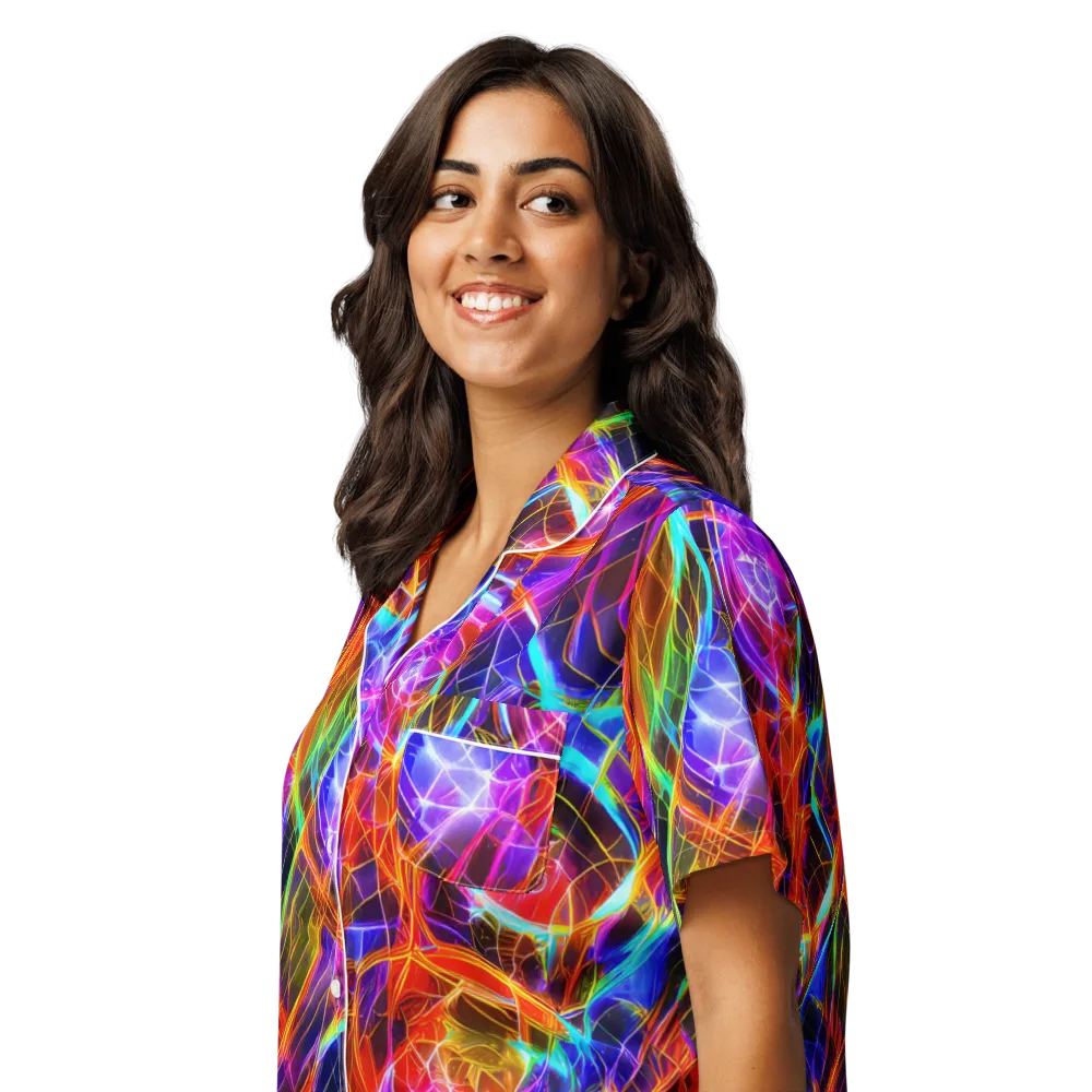 Fuchsia Current on Women's Short Sleeve Pajama Top — Left Front