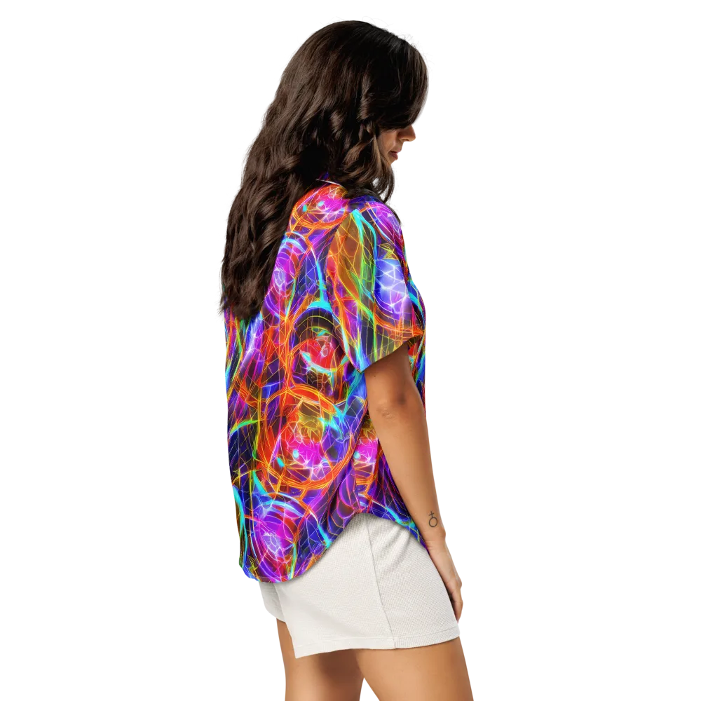 Fuchsia Current on Women's Short Sleeve Pajama Top — Right Back