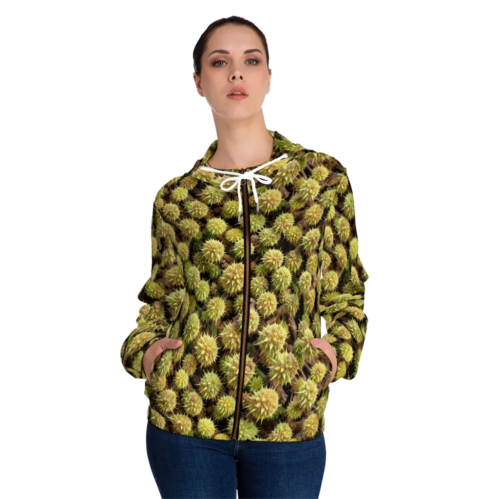 Thornfruit Meadow on Women's Full-Zip Hoodie — Front On Person