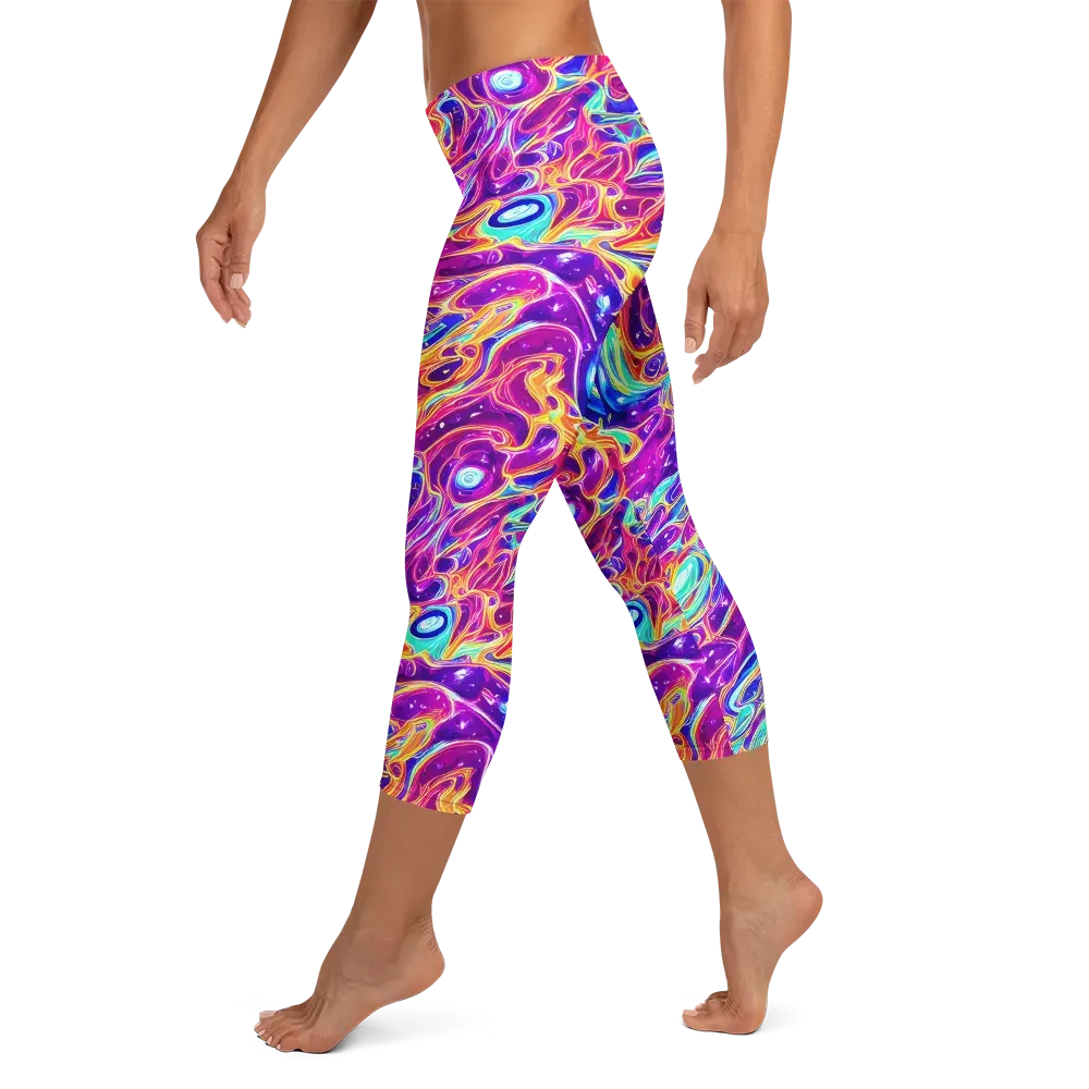 Fuchsia Fury on Capri Leggings — Left