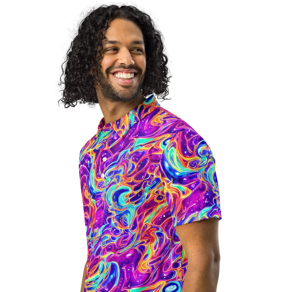 Fuchsia Fury on Men's Slim Fit Polo Shirt — Left Front