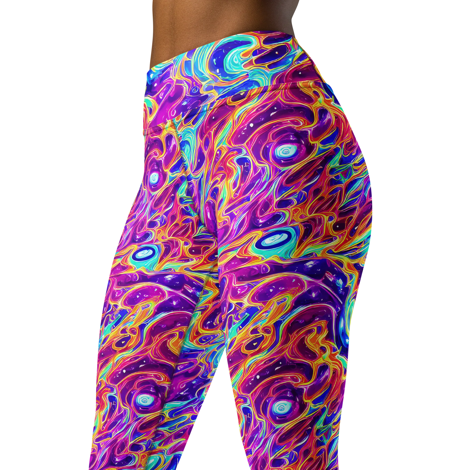 Fuchsia Fury on Yoga Leggings — Left Front